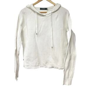 Ralph Lauren Womens White Pullover Knit Sweater Size Medium Top Hoodie Cotton